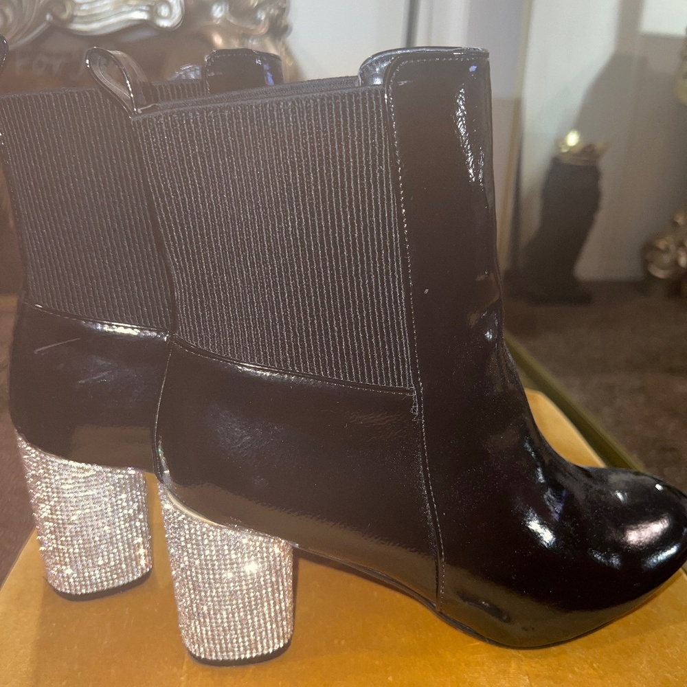 Deblossem rhinestone heeled angle boots